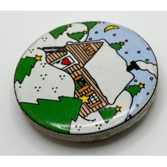 Christmas Cottage Refrigerator Magnet Vintage Cabin in the Woods Trees Night - Picture 4 of 6